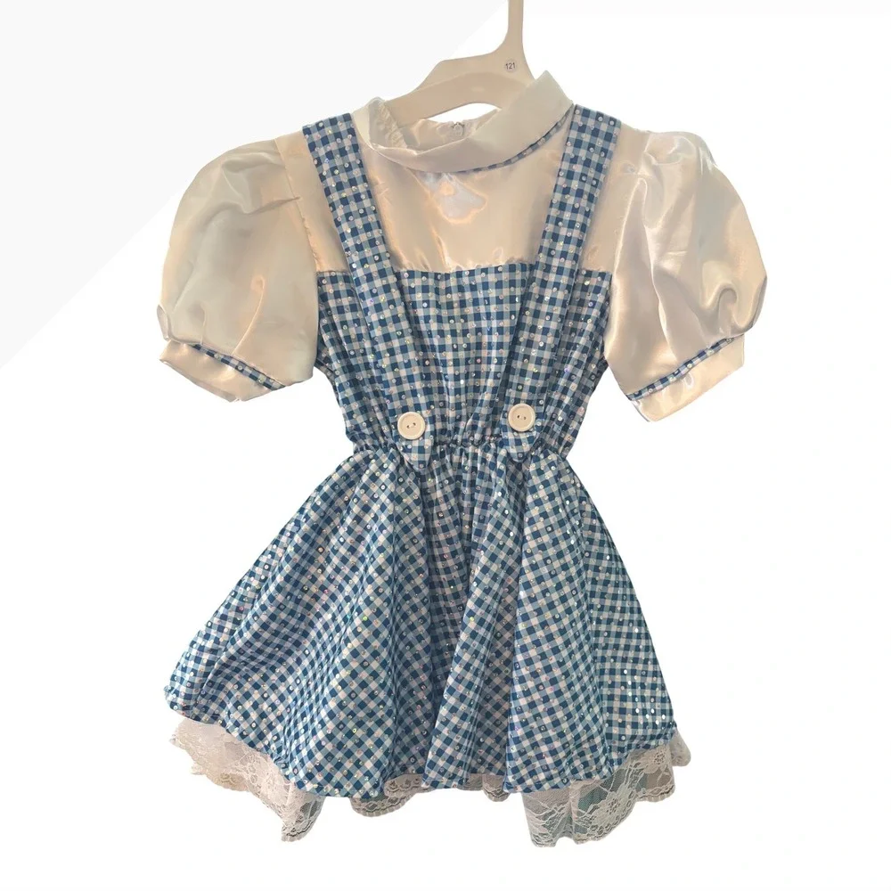 Rubies Wizard of Oz Dorothy Costume Dress Blue Gingham Sequins Kids Girls - Picture 1 of 9